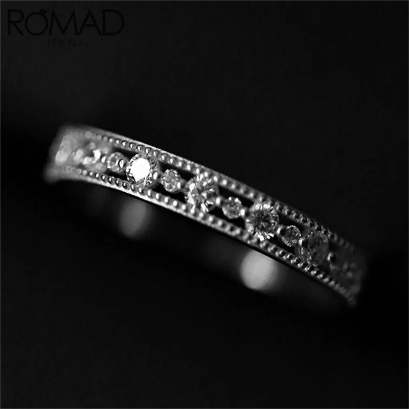 ROMAD Dainty модное кольцо с кристаллом выдалбливают горный хрусталь Обручальные кольца для женщин подарок обещают CZ обручальные кольца с камнями ювелирные изделия