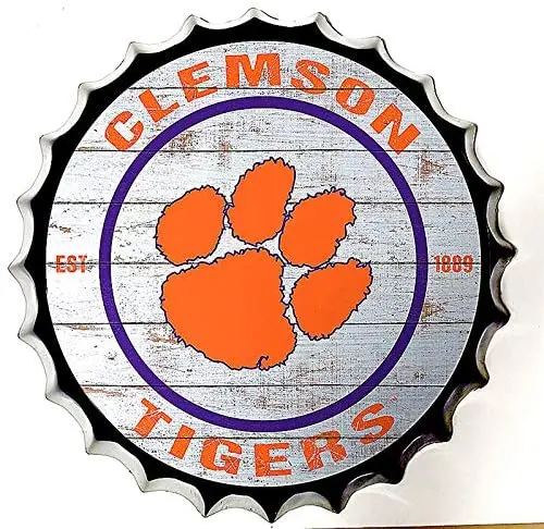Royal Tin Sign Bottle Cap Metal Clemson Football Rugby Team Diameter 13.8 inches Round for Home and Kitchen | Дом и сад