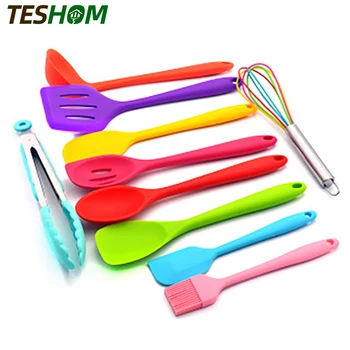 

New 10 Pcs Colorful Kitchenware Silicone Heat Resistant Kitchen Cooking Utensils Non-Stick Baking Tool Cooking Tool Sets