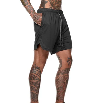 

Men 2 in 1 Sports Gym Workout Running Shorts Breathable Fitness Bottoms With Pockets Polyester Fabric Men Fashion Short