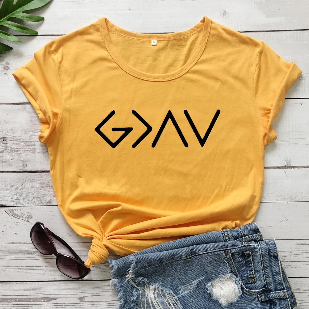 yellow-black text God Is Greater Than The High And The Lows, футболки для мужчин и женщин, религиозная вера, христианские футболки, топы, летние, Tumblr, графическая футболка - Цвет: yellow-black text