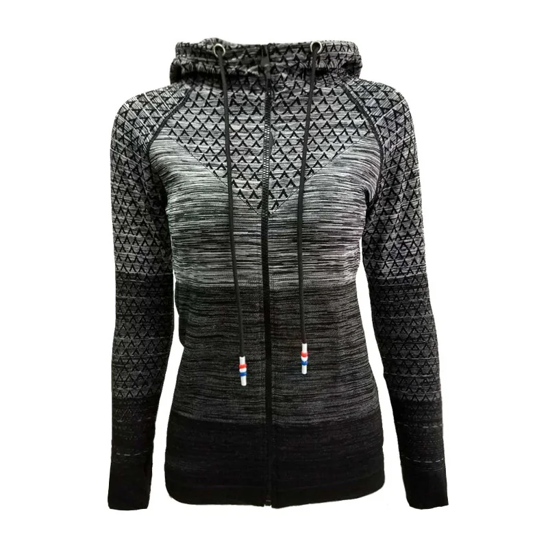 

Fitness Coat Women Fashion Zipper Gradient Slim Jacket Hooded Breathable Long Sleeve Workout Jacket women chaqueta mujer T6