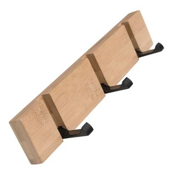 

Foldable 3-Hook Bamboo Color Belt Hook Wall Hanging Clothes Rack with Hole Free Floating Storage Rack