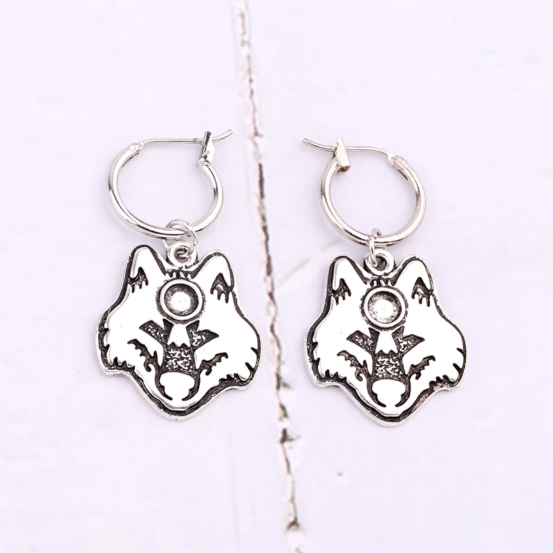 1Pair Punk Vintage Wolf Fox Animals Hoop Earrings For Women Men Rock Hip Hop Silver Color Endless Circle Earrings Jewelry E598