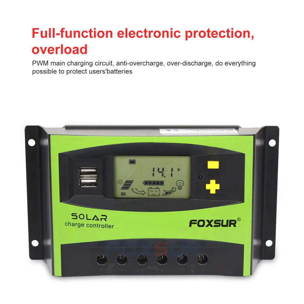 FOXSUR 40A автоматический Солнечный Контроллер заряда PWM контроллеры lcd Dual USB 5V Выход солнечная панель PV регулятор