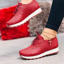 

2022 women's vulcanized shoes autumn leisure wedge heel buckle women's sports shoes outdoor breathable flocking running shoes