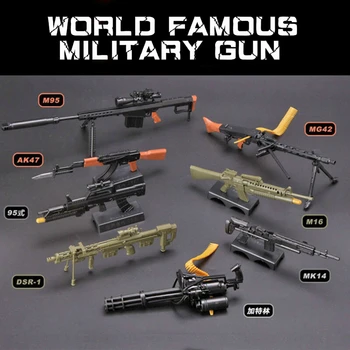 1/6 Schaal Jongen Montage Gun Model Gatling M134 Barrett AK47 Speelgoed Puzzels Bouwstenen Gun Wapen Voor Action Figure Brinquedos