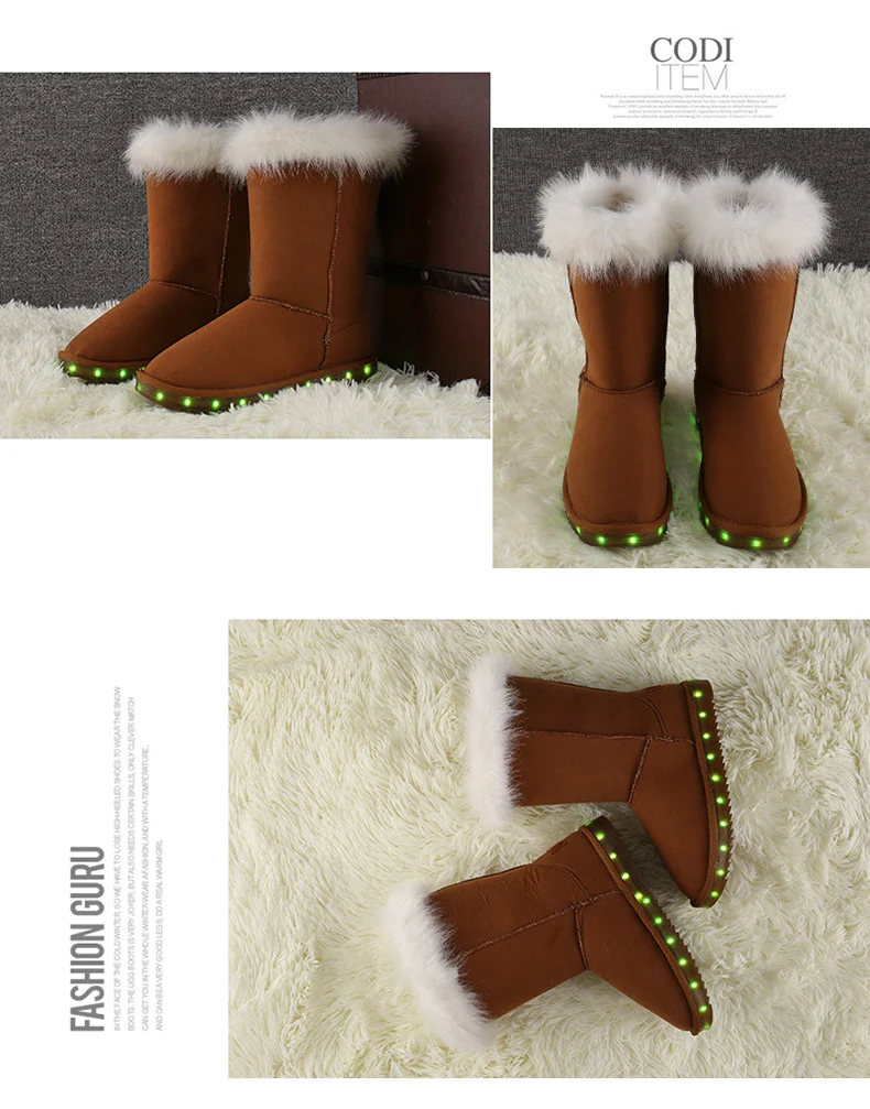 JawayKids/ г. Зимние ботинки для мальчиков, девочек и женщин, зарядка от USB, светодиодный свет, обувь теплые меховые высокие детские зимние ботинки