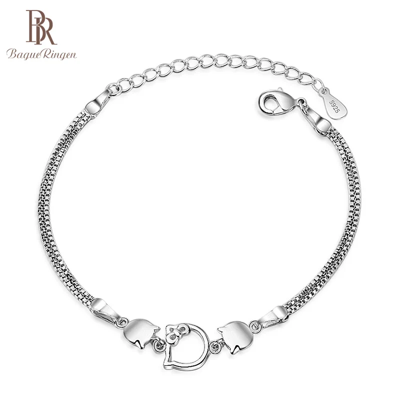 Женский красивый браслет Китти Bague Ringen серебро 925 пробы с драгоценными камнями