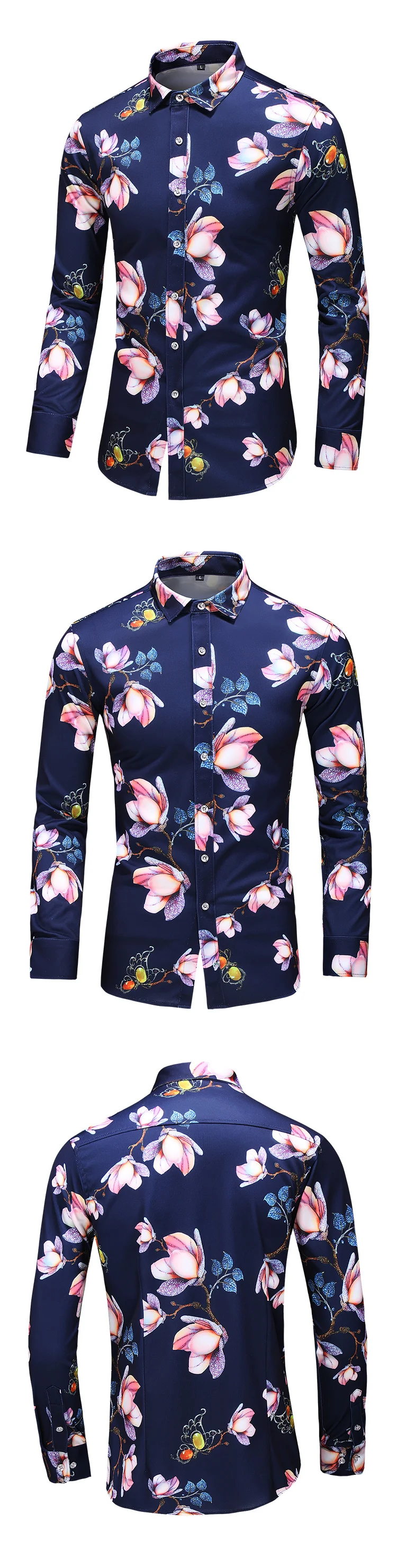 HCXY высокое качество Осенняя мужская Повседневная рубашка с длинным рукавом цветочные рубашки для мужчин легко ухаживать не гладильная Мужская рубашка с принтом