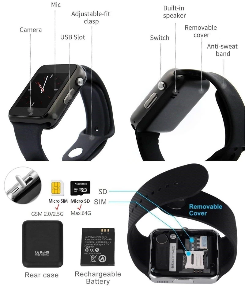 Bluetooth Смарт наручные часы A1 телефон часы для мужчин для Android samsung IPhone xiaomi Универсальный телефон мужские и женские часы PK X6 Y1 GT08