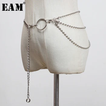 

[EAM] Pu Leather Split Joint Metal Chain Long Irregular Belt Personality Women New Fashion Tide All-match Spring 2020 1Y510