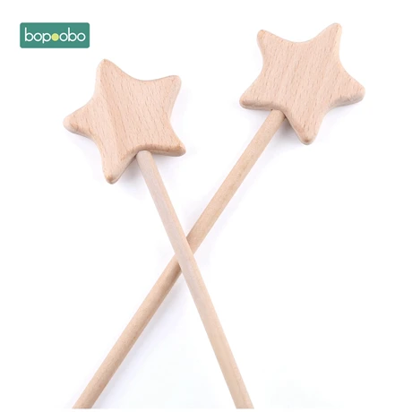 Star wooden rod Bopoobo, детские игрушки, 2 шт, бук, деревянный, звезда, Прорезыватель для зубов Монтессори, игрушки, Вальдорфская игрушка, детская деревянная игрушка для прорезывания зубов, детская погремушка - Цвет: Star wooden rod