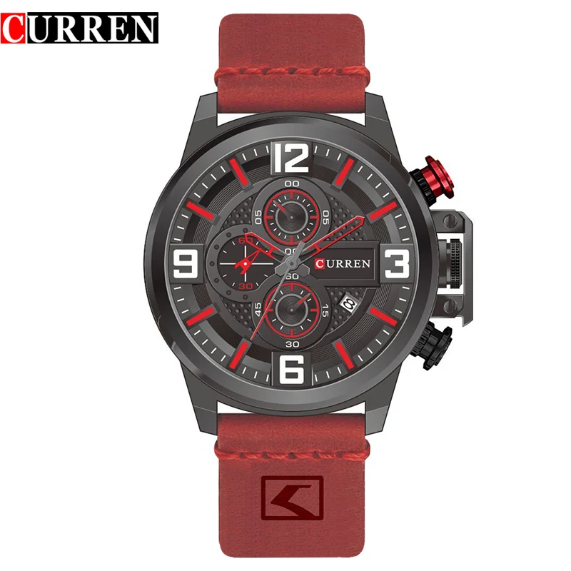 red Мужские часы CURREN Модные и повседневные спортивные с хронографом с датой красные наручные часы водонепроницаемые кварцевые мужские часы Relogio Masculino - Цвет: red