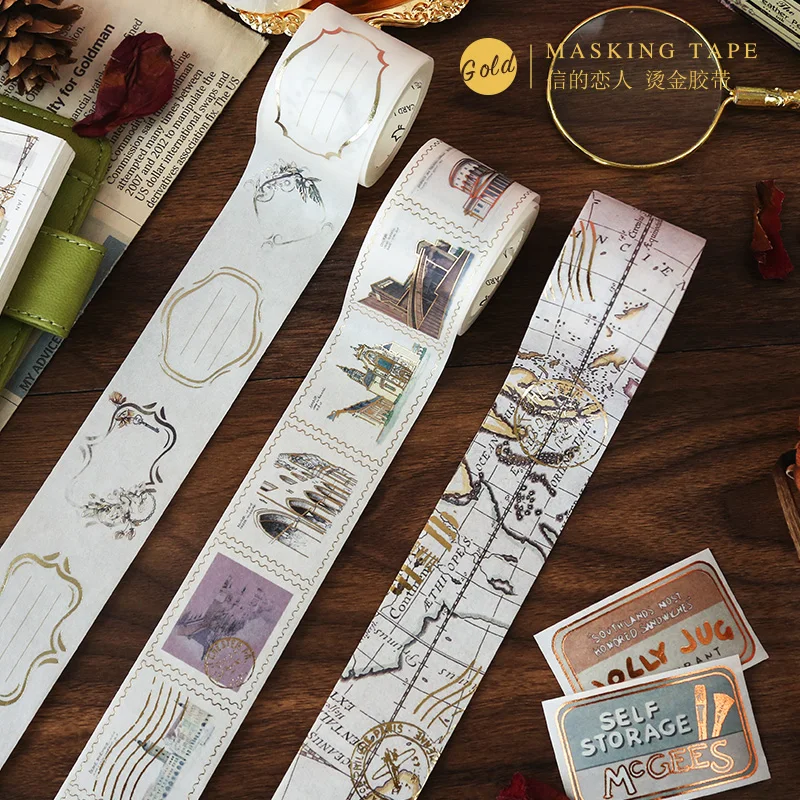 

Around the World Series Vintage Bronzing Old Map Travel Tickets Washi Tape DIY planner Scrapbooking Masking Tape Label Stickets