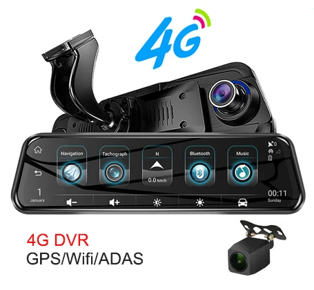 Anstar 10 ''4G Автомобильный видеорегистратор с зеркалом заднего вида 1080P видеорегистратор с двумя объективами ADAS gps навигация Авто регистратор камера - Название цвета: 4G DVR