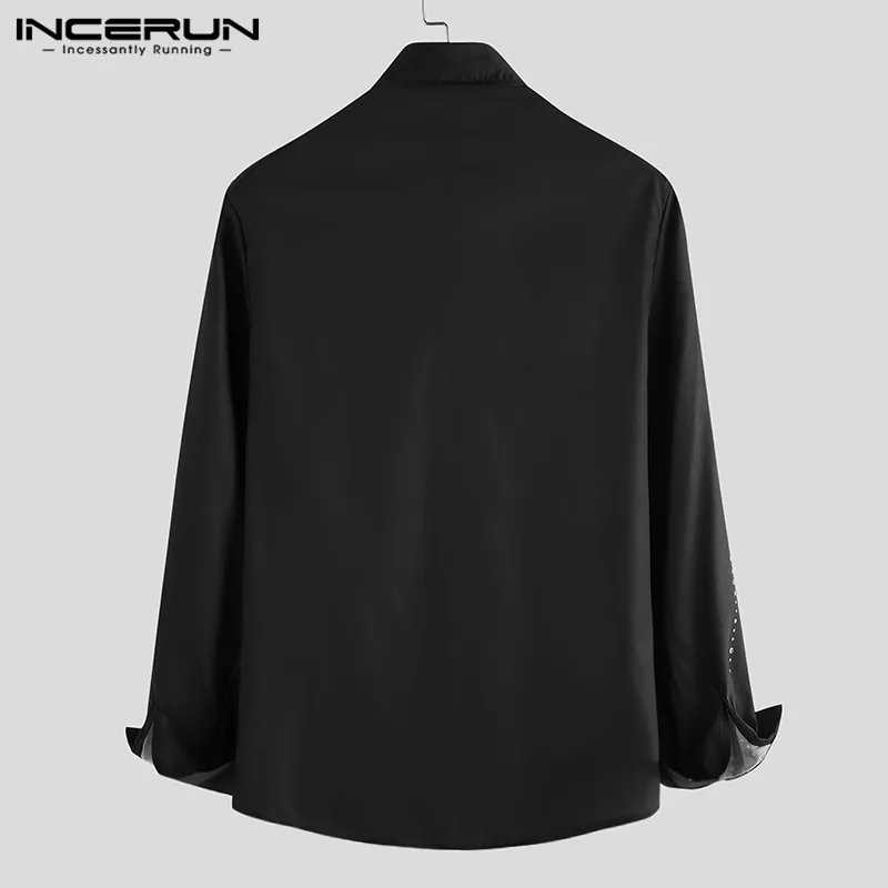 INCERUN, мужская рубашка, брендовая, длинный рукав, уличная одежда, с отворотом, в горошек, модные просторные рубашки, Hombre, для ночного клуба, вечерние, повседневные рубашки