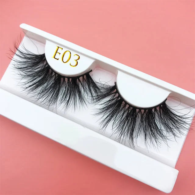 25mm E06 MIKIWI 100% handmade natural  thick  Eye lashes wispy makeup extention tools 3D mink hair volume soft false  eyelashes E03 with tray