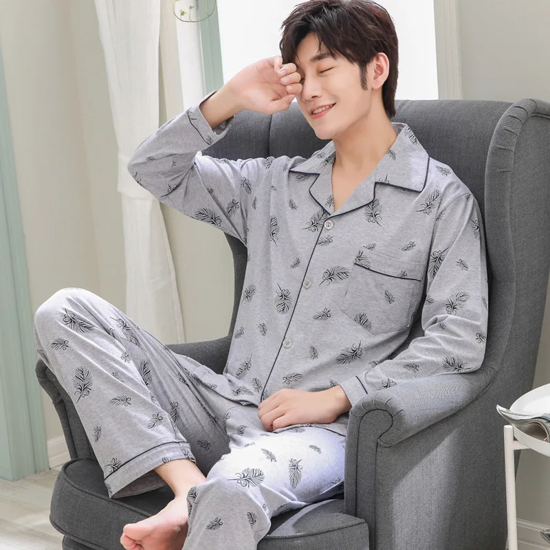 Mens pajamas men sleepwear Cotton Pajama Spring  Autumn pijama Mens Sleepwear Striped Sleepwear Sleep Pyjamas Plus Size