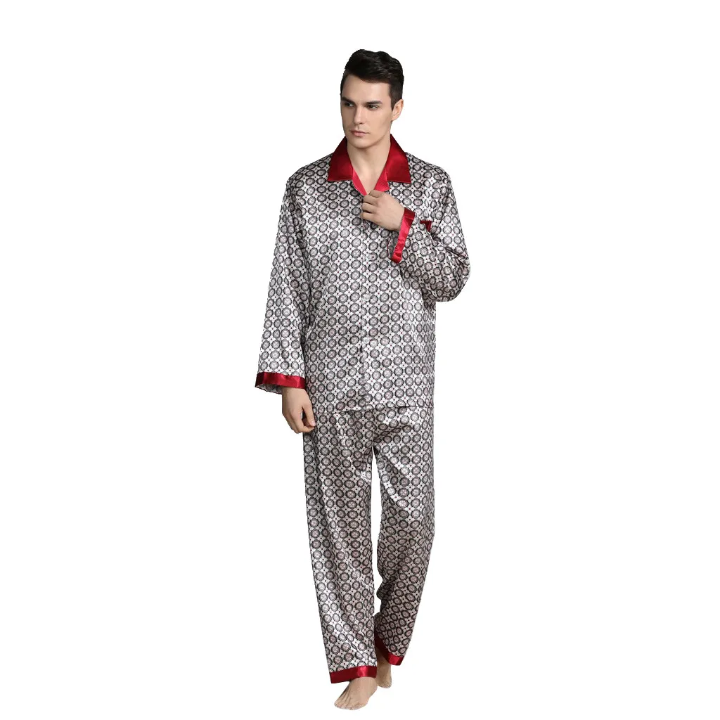 Мужская шелковая пижама, пижама, Мужская пижама, современный стиль, шелковая ночная рубашка, Домашняя мужская атласная мягкая Уютная пижама для сна - Цвет: Серый