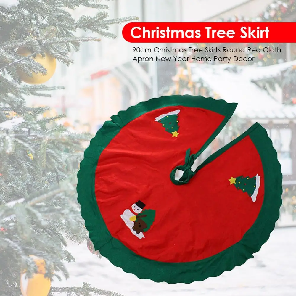 60/90cm Christmas Tree Skirts with Embroidered Non-woven Round Red Lattice Carpet New Year Party Festival Decoration