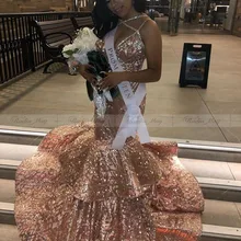 Блестящие Розовые золотые блестки Русалка африканские платья для выпускного вечера Сексуальные Черные Девушки Длинные Выпускные платья женские Формальные Вечерние платья