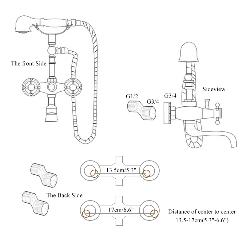 ULGKSD Antique Bronze Bathtub Shower Faucet W/ Brass Spray Wall Mount Hot and Cold Water Mixer Tap Para Bath Shower 2