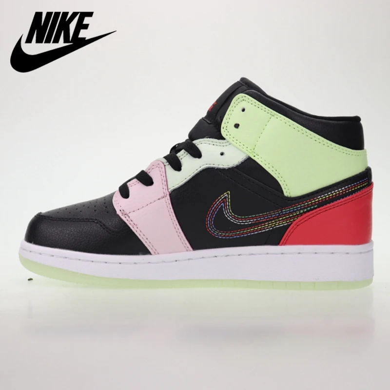 Nike Air Jordan 1 Mid Светящиеся в темноте Женские Дышащие баскетбольные кроссовки