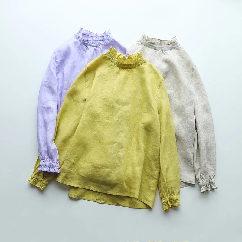 

Pure Flax Fungus Edge Behind Buckle Shirt Upper Garment Mori Literature Woman 20190902