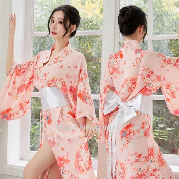 

Japanese Style Kimono Yukata Bath Robe Women Sakura Print Sexy Dress Hanfu Pajamas Geisha Haori Cardigan Party Cosplay Costumes