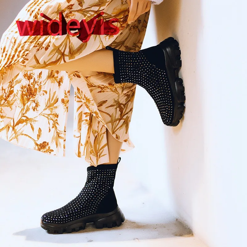 Ботинки женские WIDEYIS из ворсовой замши эластичные женские сапоги удобные мягкие дышащие зимние модные круглые ботинки с круглой головкой года