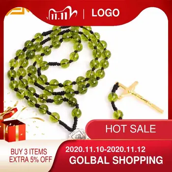 

Gem-inside Natural Shell Beaded Jesus Necklace Cross Rosary Catholic Protestant Episcopal Prayer Rosaries Beads for Women Men