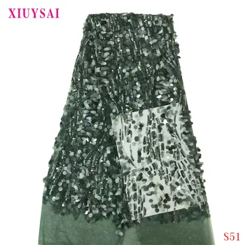 

XIUYSAI High Quality Dark green Nigerian Mesh Lace Fabrics 2020 African French Net Lace Fabric With Sequins Embroidered Lace S51