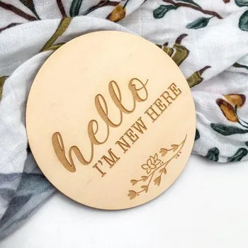 

Hello I’m new here Announcement plaque, custom wooden Baby name sign, Baby Milestone Cards tag, baby Keepsake, photography prop