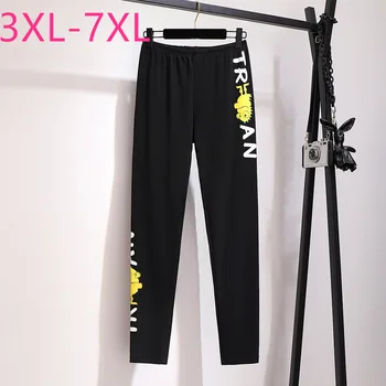 

2020 spring autumn plus size sports pencil pants for women large casual slim black print elastic long trousers 4XL 5XL 6XL 7XL