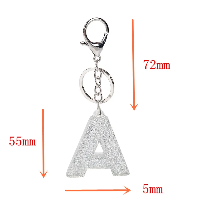 1PC Women Keychains  Handbag  Car Pendants 26 English Letter Keyring  Charms   Glitter Resin Word