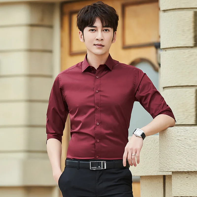 Men's 7-minute sleeve shirt grooms groomsmen slim Korean version of men's summer classic short sleeve business casual shirt