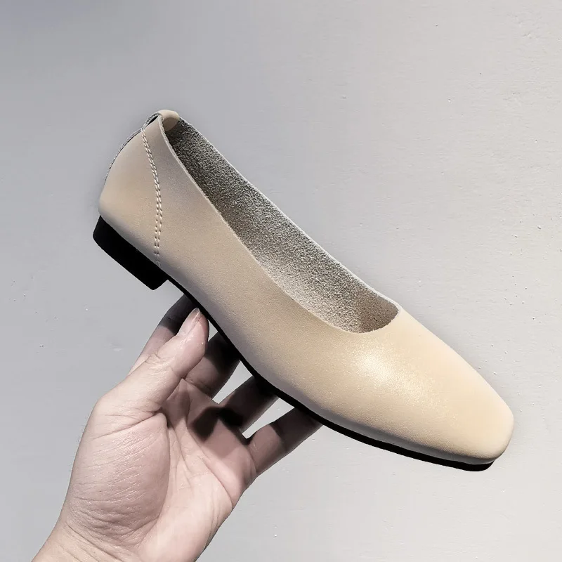new style leather soft sole shoes Chinese mother shoes Chinese style art shoes comfortable low-heeled shoes - Цвет: beige