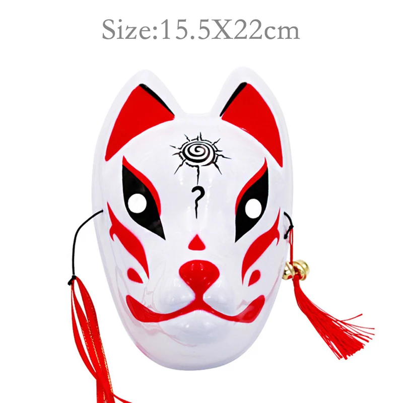 Full Face Hand-Painted Japanese Animal Fox Mask with Tassels Small Bells Cosplay 
