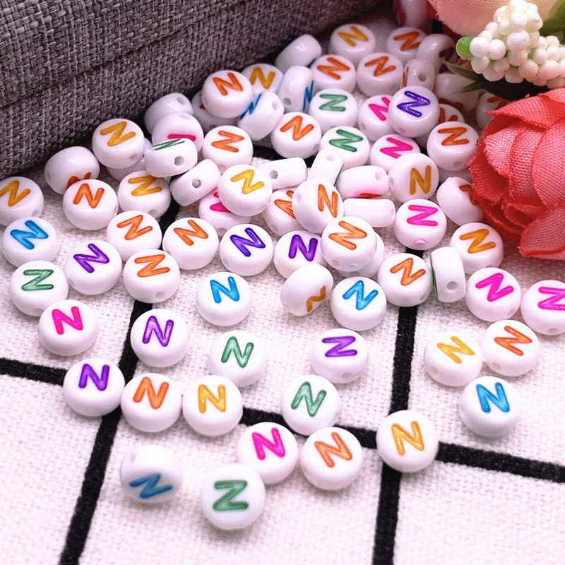 NEW 100pcs/lot 7x4mm A-Z Colourful Round Alphabet Letter Acrylic Loose Spacer Beads for Jewelry Making DIY Bracelet Accessories mala beads
