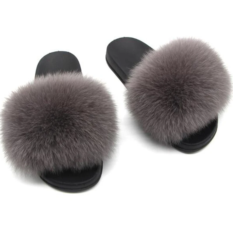 Slippers Новинка; сезон лето; женская пикантная обувь из лисьего меха; женская кожаная обувь с мехом; женские шлепанцы с пушистым мехом; пляжные плюшевые вьетнамки - Цвет: Slippers