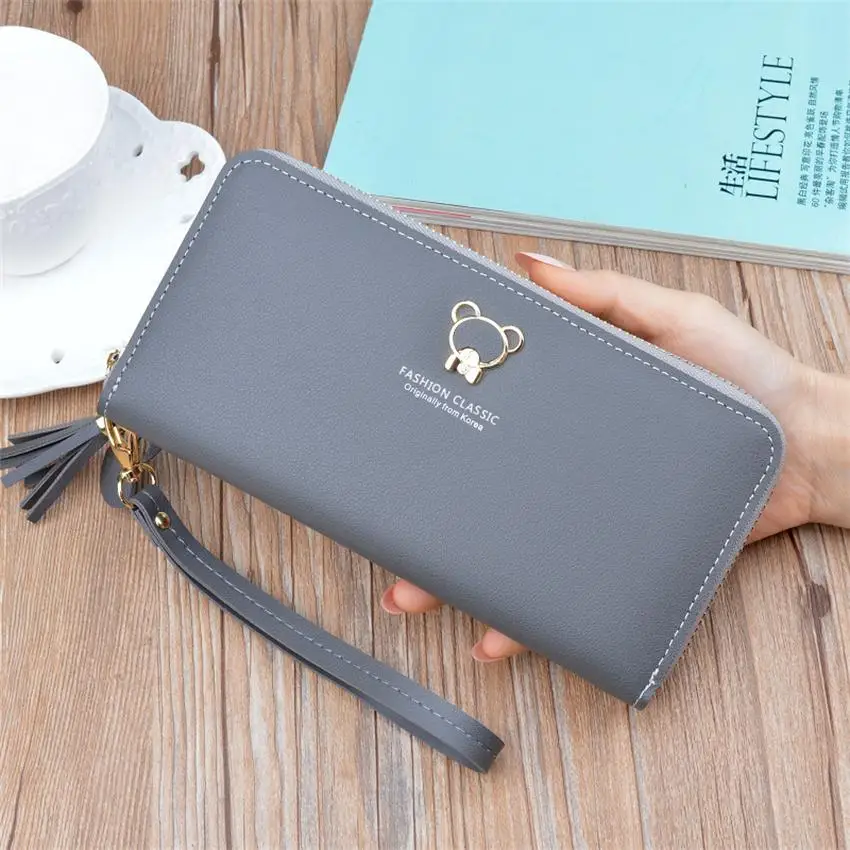 Gray Новые женские кошельки и кошельки люксовый бренд известный кошелек женский удлиненный кошелек-клатч большой емкости Moneybag geldbeutel damen - Цвет: Gray
