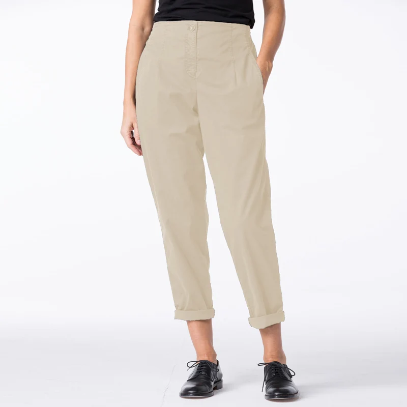 ZANZEA/ осенние женские однотонные женские повседневные брюки длинные брюки свободные карманы спереди на молнии сзади эластичные брюки свободные брюки - Цвет: Бежевый