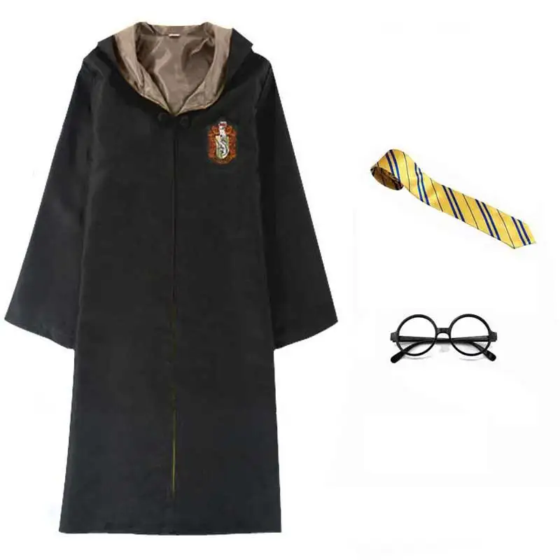 Hufflepucci 3 pieces Костюм для косплея на Хэллоуин Гриффиндор хаффлпуф Слизерин Рейвенкло костюм Гермионы Грейнджер халат юбка очки униформа - Цвет: Hufflepucci 3 pieces