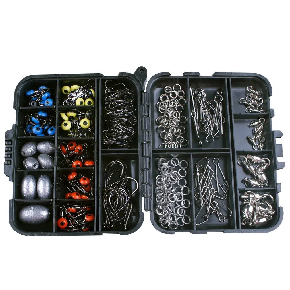 

1 Set Durable Fishing Tackle Box Fishing Accessories Hooks Swivels Lead Fishing Sinker With Ring Carp Fishing Tackle Boxes