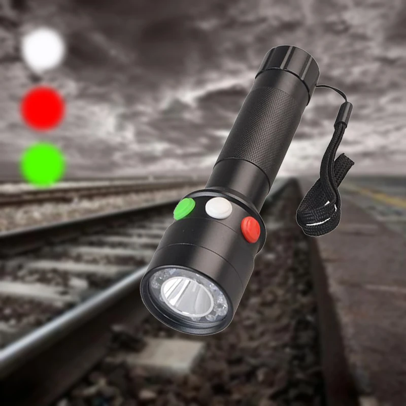 3 In 1 Red Green White Q5 LED Torch Tactical Flashlight Strobe Signal Lamp Light 