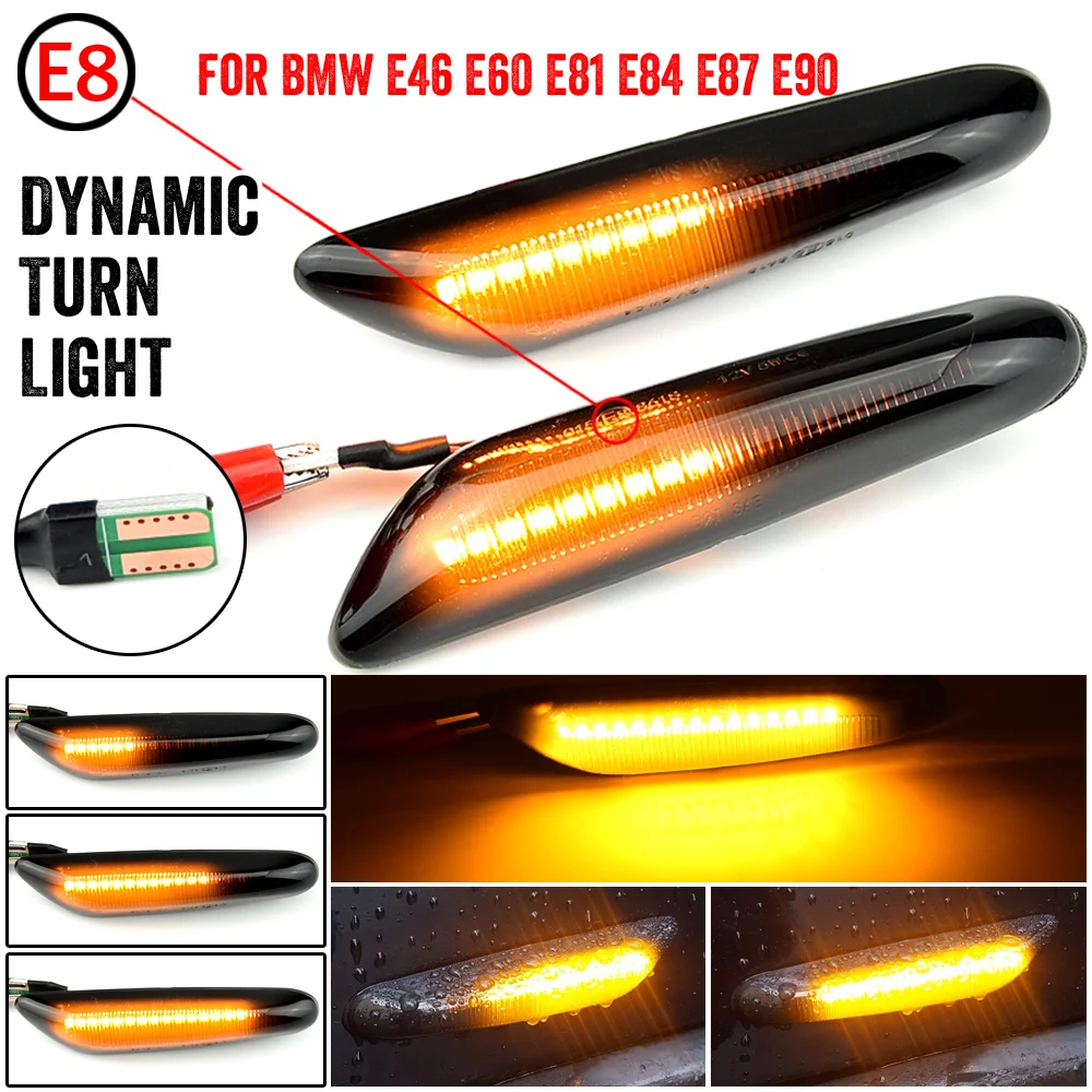 2PCS Smoke Lens Dynamic Flowing LED Turn Signal Side Marker Light Blinker Lamp Replacement for BMW E60 E61 E90 E91 E81 E82 E88 E46 X3 X1 