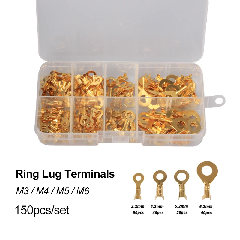 

150PCS Wire Connectors Ring Terminal Kit Non-insulated Crimp Terminal Assortment with Box