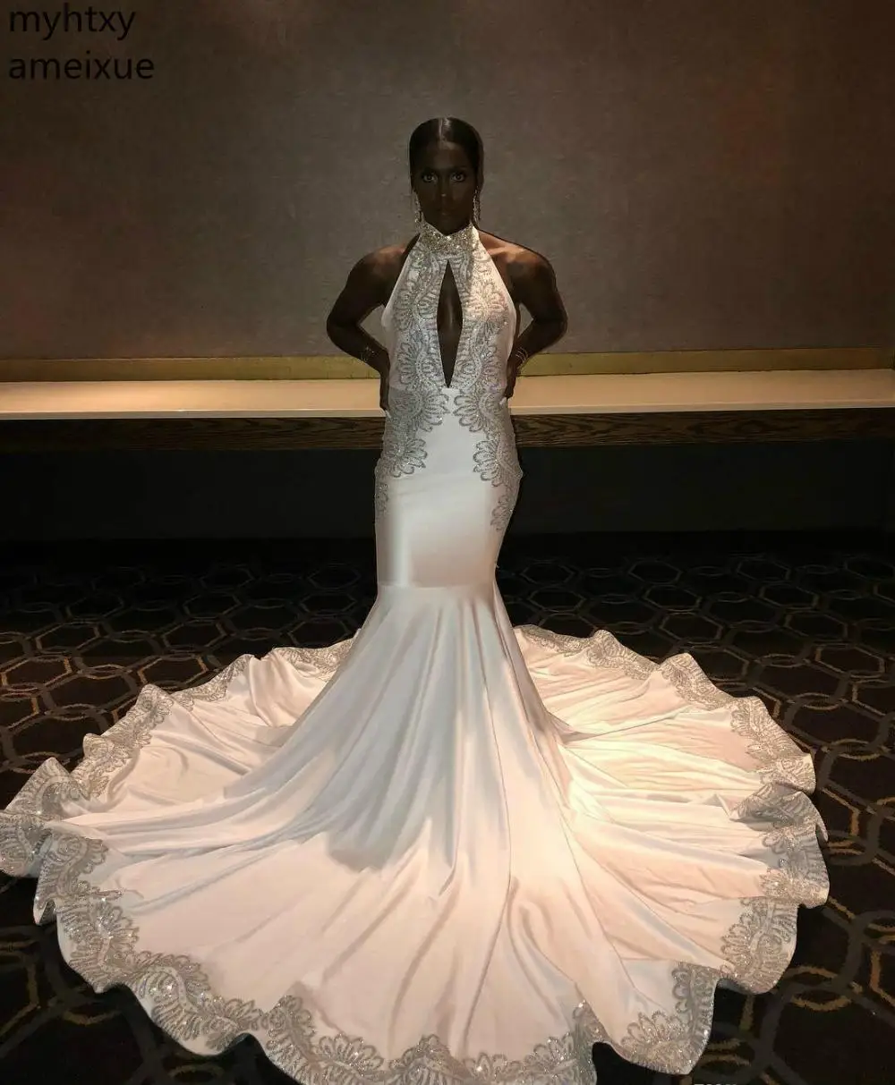 Новые белые длинные черные сексуальные девушки Prom Dress Mermaid, бальные платья с аппликацией и Вечеринка плюс Размеры платье, сделанное на заказ элегантный