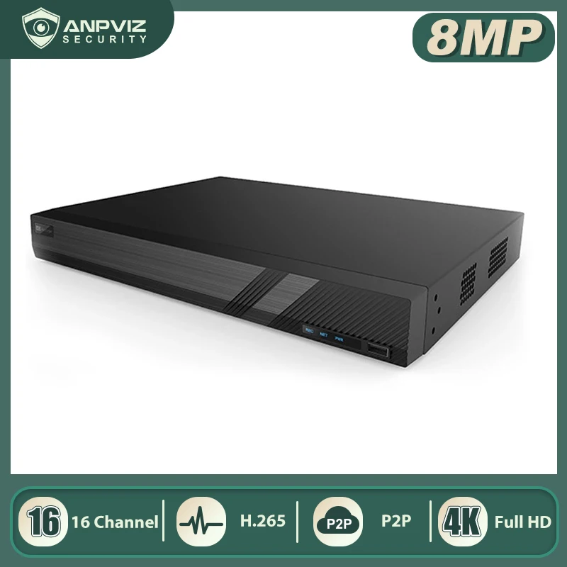 Сетевой видеорегистратор Anpviz 4K 16CH NVR 8MP POE запись в режиме реального времени H.265 25FPS